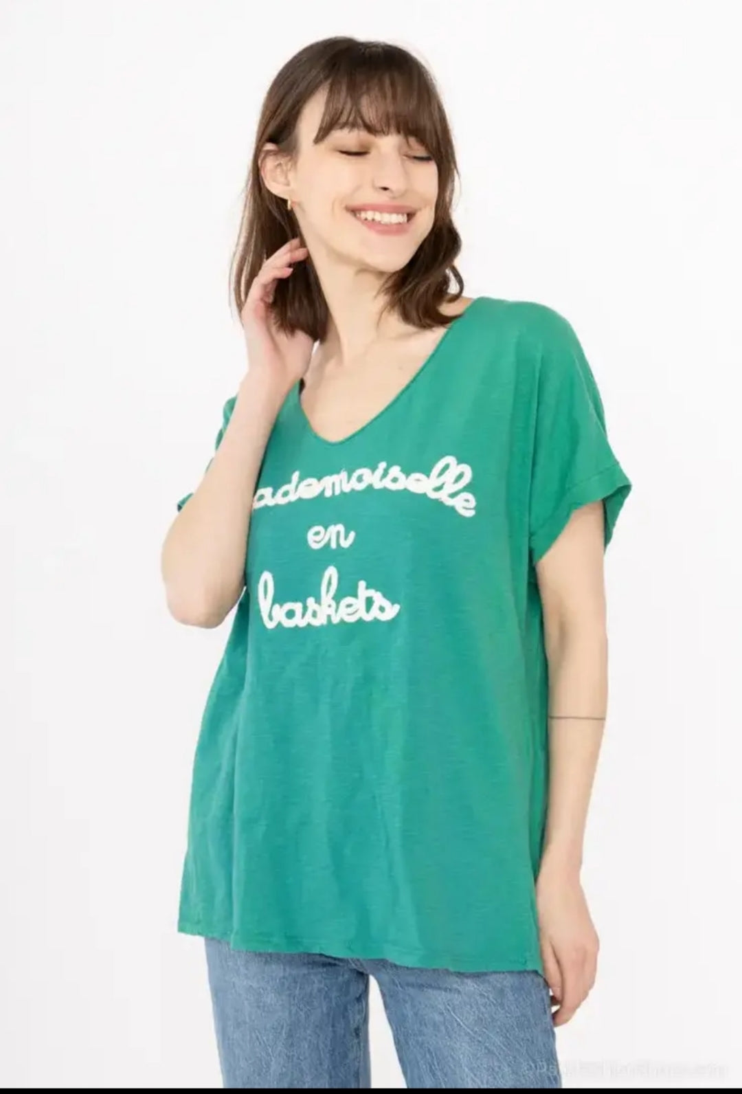 T-shirt oversize "Mademoiselle en baskets" - 100% coton - Made in Italy