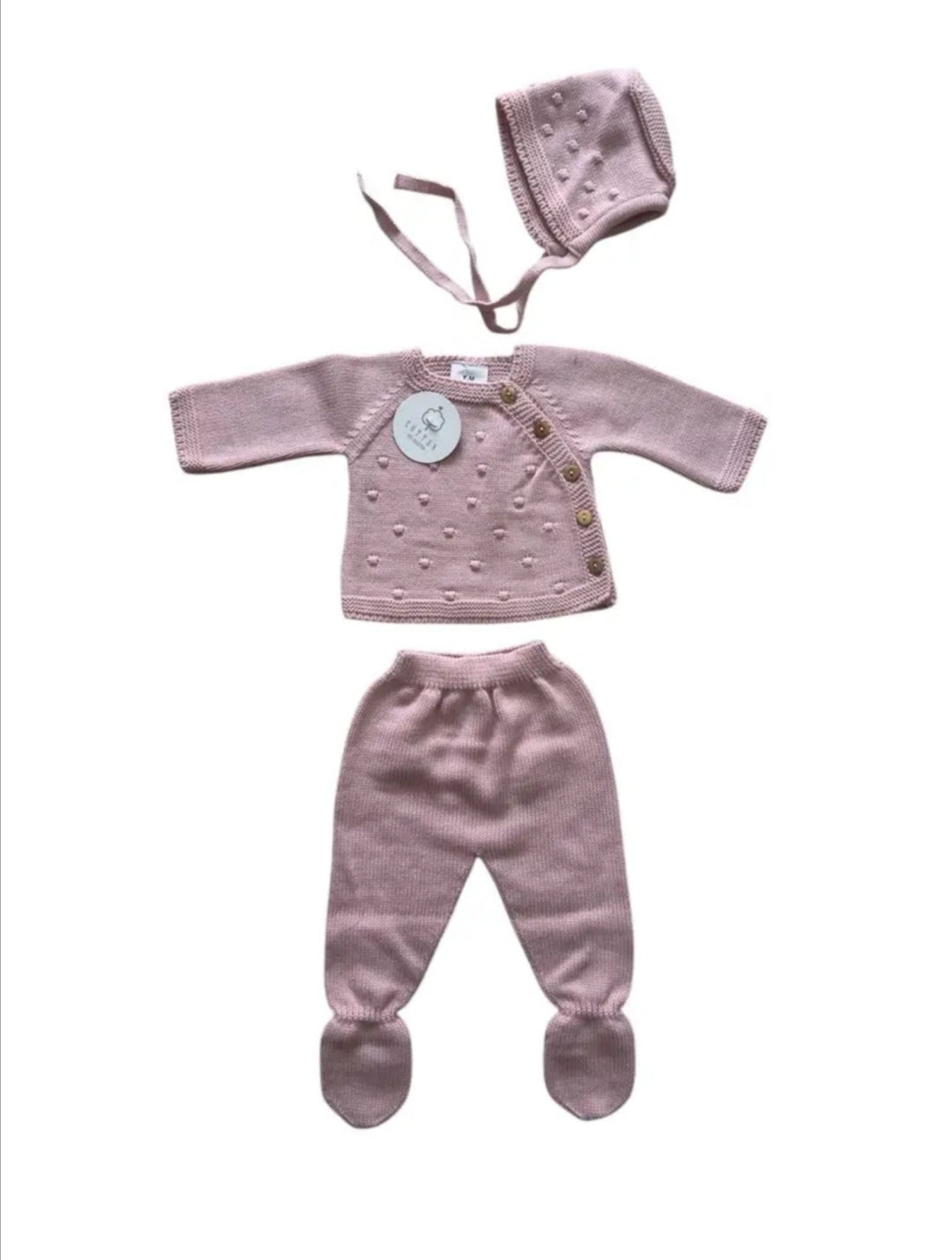 Coffret bébé 3 pièces en tricot - 0/3 mois - Rose ou Cobalt