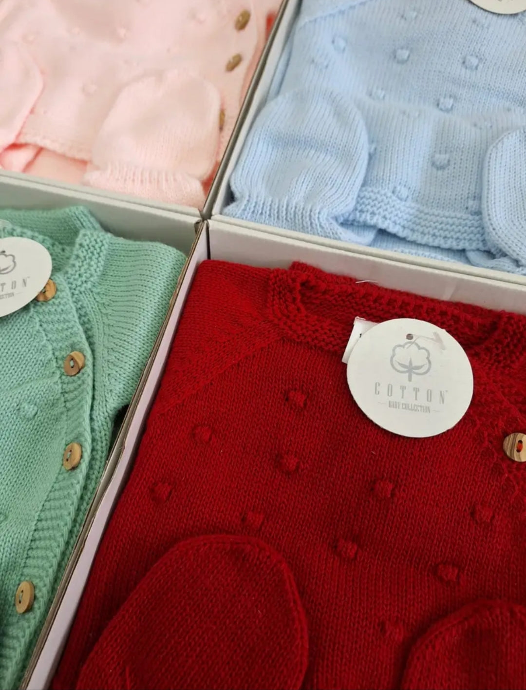 Coffret bébé 3 pièces en tricot - 0/3 mois - Rose ou Cobalt