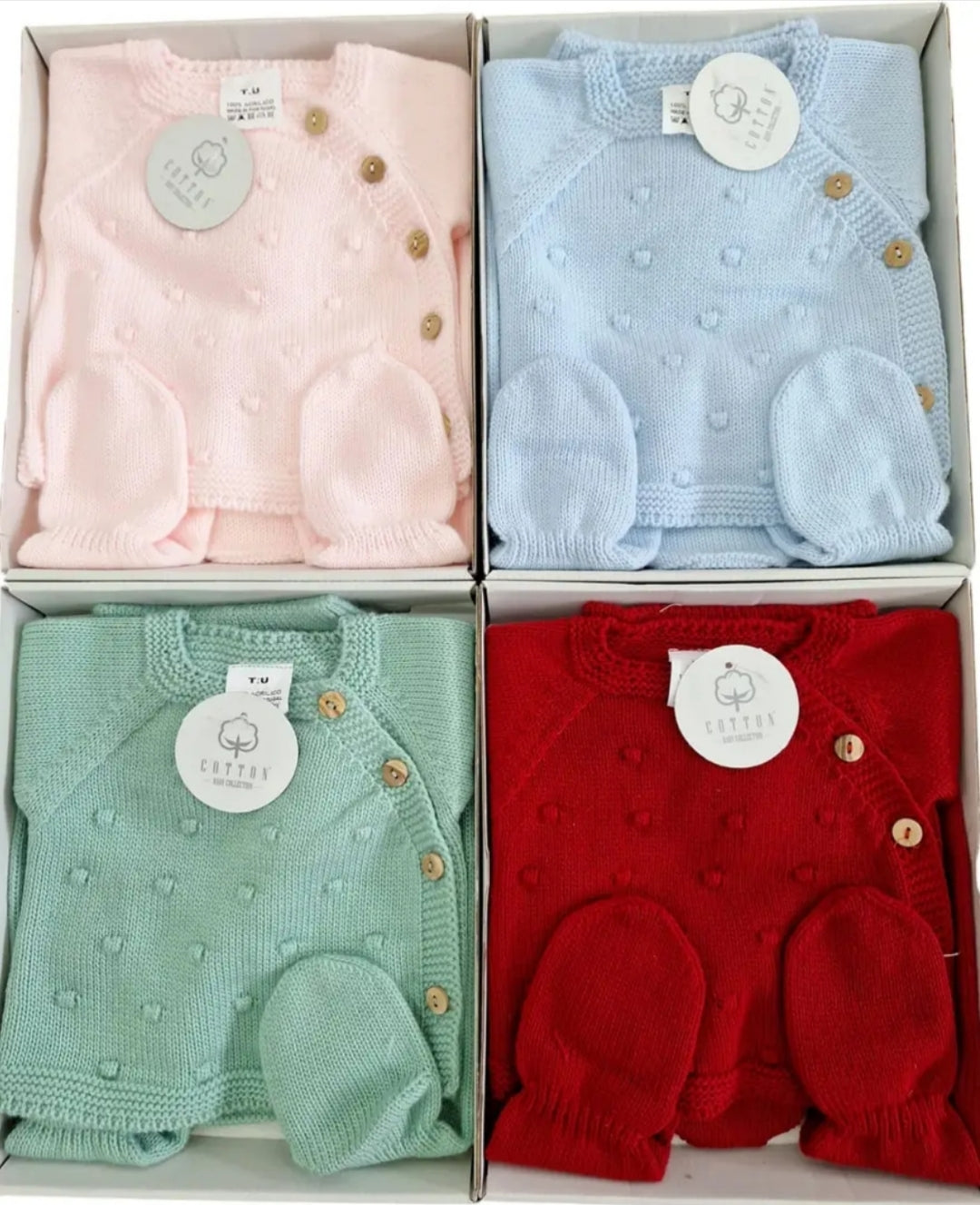 Coffret bébé 3 pièces en tricot - 0/3 mois - Rose ou Cobalt