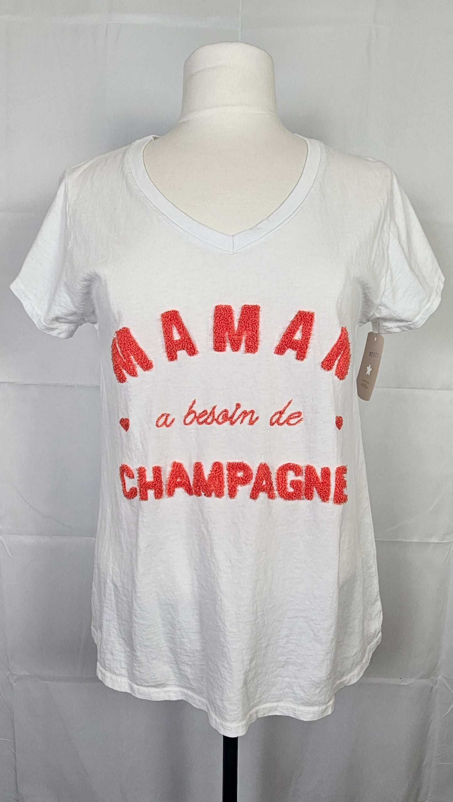 T-shirt brodé "Maman a besoin de champagne" - Made in Italy - 100% coton