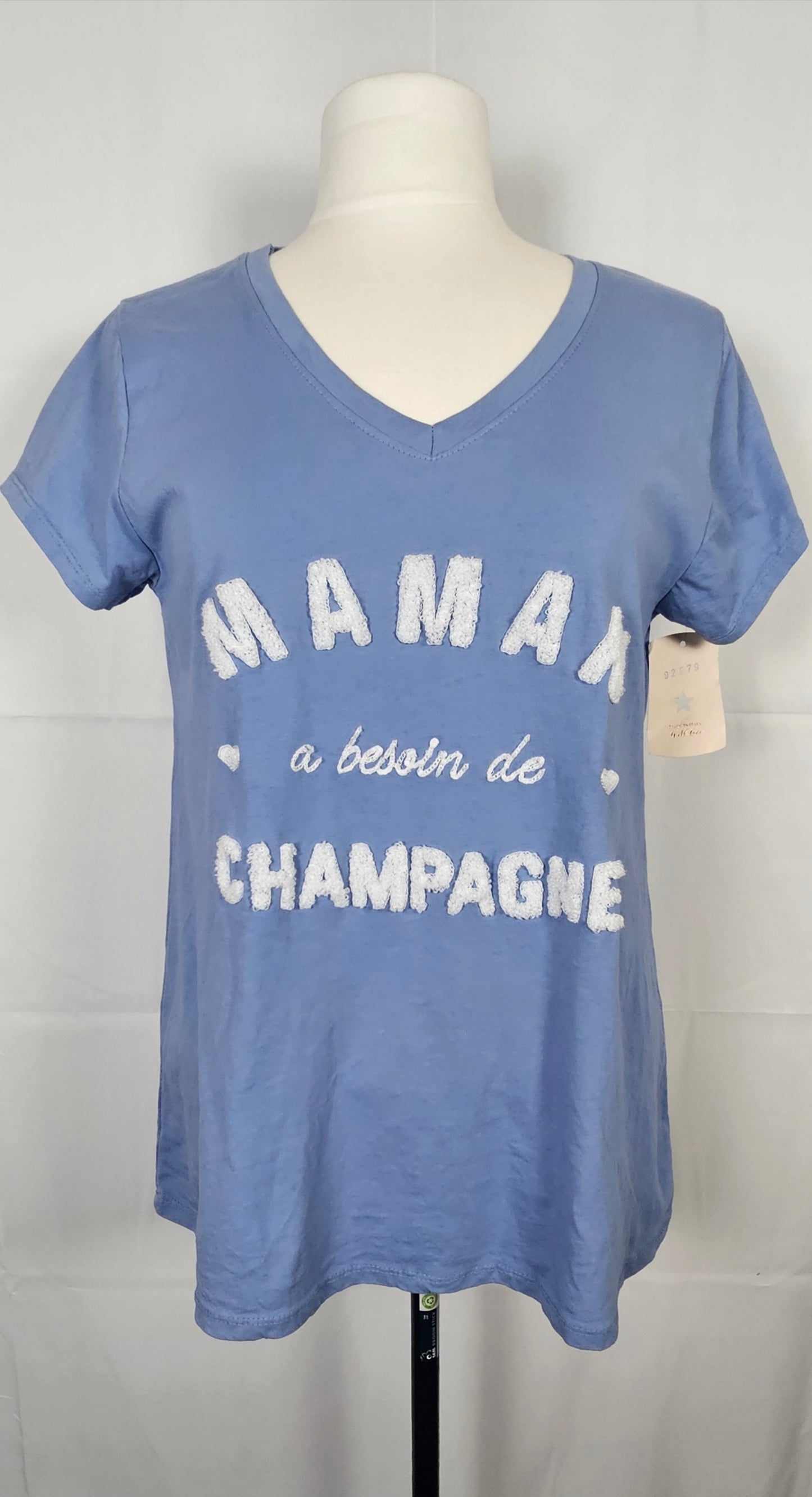 T-shirt brodé "Maman a besoin de champagne" - Made in Italy - 100% coton