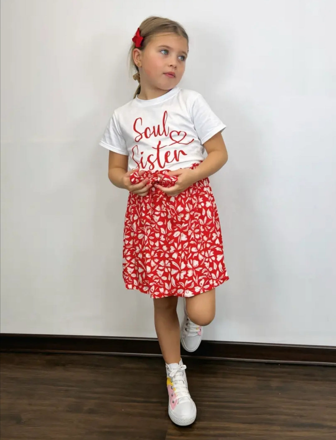 Ensemble fille - T shirt "Soul Sister" et jupe fleurie turquoise