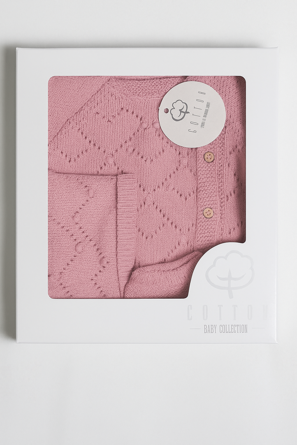 Coffret bébé - Ensemble tricoté (veste + cache-couche) - Bleu ou rose