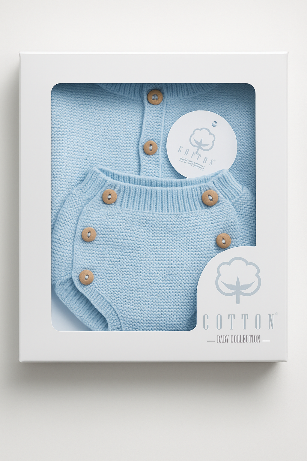 Coffret bébé - Ensemble tricoté (veste + cache-couche) - Bleu ou rose