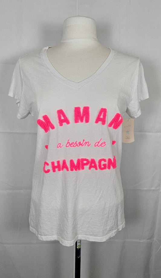 T-shirt brodé "Maman a besoin de champagne" - Made in Italy - 100% coton