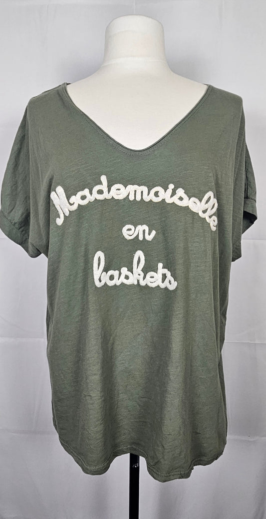 T-shirt oversize "Mademoiselle en baskets" - 100% coton - Made in Italy