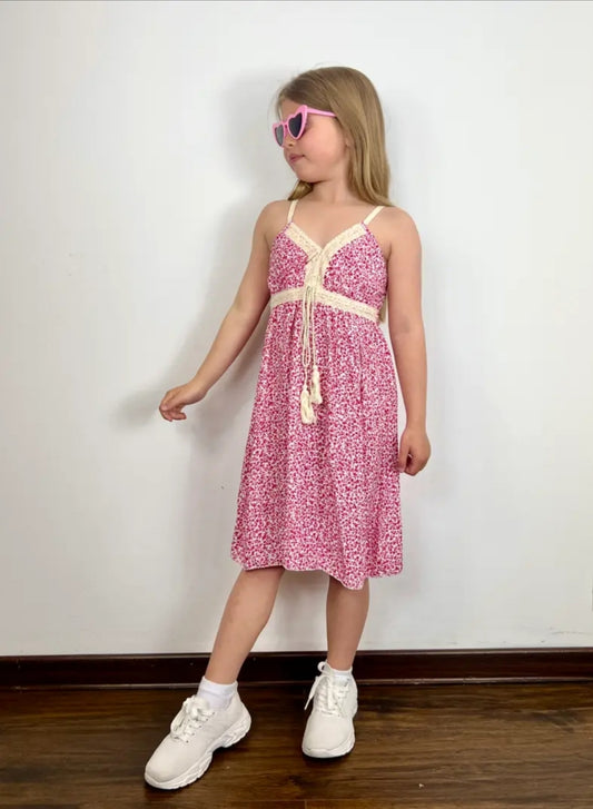 Robe fleurie bohème fille - Couleur magenta et bleue - 4 à 14 ans