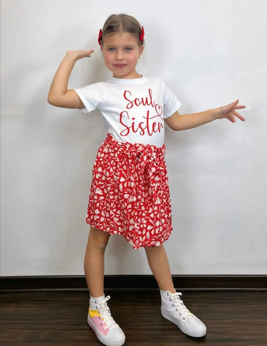 Ensemble fille - T shirt "Soul Sister" et jupe fleurie turquoise