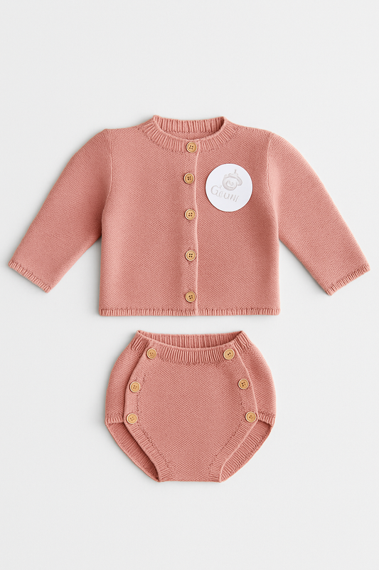 Coffret bébé - Ensemble tricoté (veste + cache-couche) - Bleu ou rose